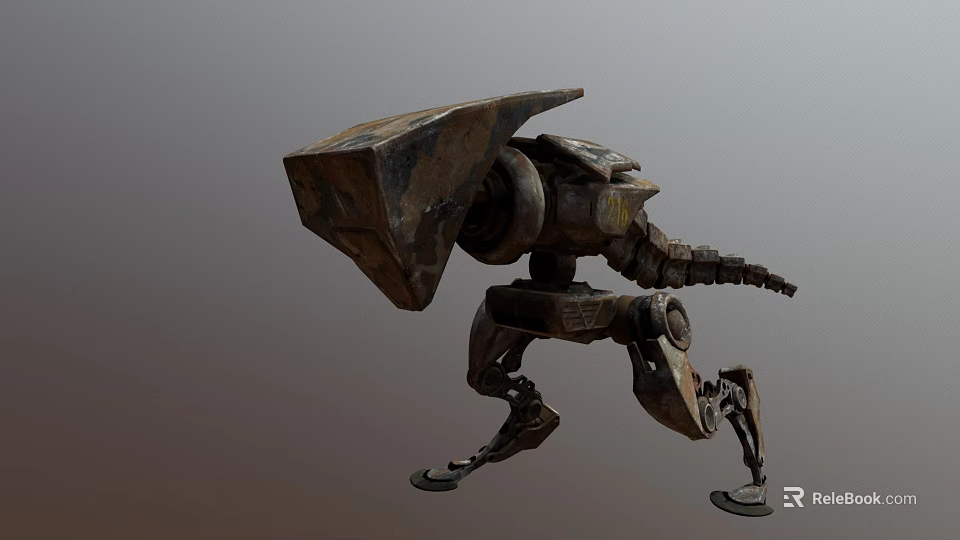 Mechanical Robot Character With Rusted Metal Armor Dynamic Walking Pose For Sci Fi Game Movie 3d model 