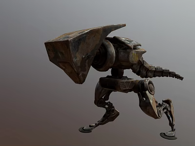 Mechanical Robot Character With Rusted Metal Armor Dynamic Walking Pose For Sci Fi Game Movie 3d model