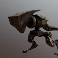Mechanical Robot Character With Rusted Metal Armor Dynamic Walking Pose For Sci Fi Game Movie