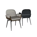 Modern Single Chair Featuring Gray Fabric Armrests Wooden Legs And Decorative Balls