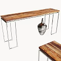 Modern Console Table With Wooden Top And Metal Frame Featuring Silver Vase