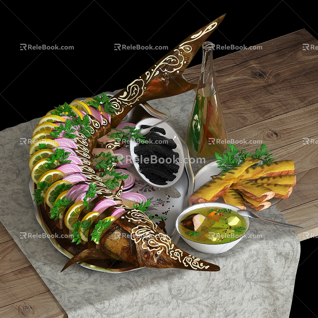 Modern Food Barbecue Grilled Fish Food 3d model