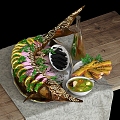 Modern Food Barbecue Grilled Fish Food 3d model