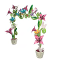 Colorful Event Arch Decorated With Floral Designs Spiral Green Leaves Butterflies And Birds