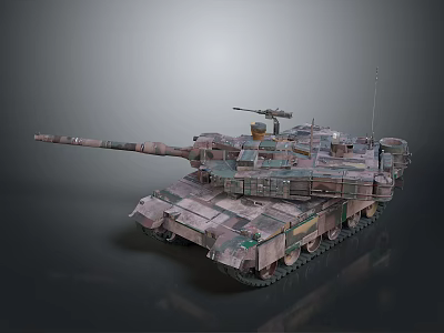 Military Tank 3D Model With Camouflage Design Cannon Turret And Tracks 3d model