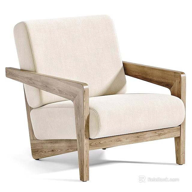 Modern Cream Fabric Sofa And Wooden Coffee Table Set For Living Room 3d model 