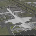 Aerial View Of Modern Large International Airport Terminal With Runways Aprons And Countless Parked Aircraft