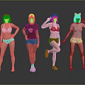 Group of Women in Various Swimwear Posing with Different Accessories and Styles
