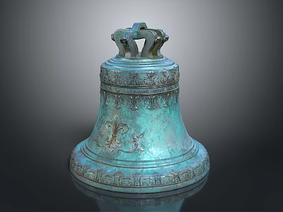 Ancient Bronze Bell With Animal Shaped Handles And Intricate Carvings 3d model