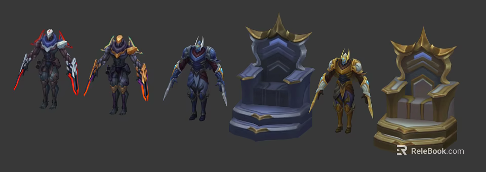 Detailed Mythical Game Characters In Armored Suits With Weapons And Throne 3d model 