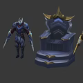 Detailed Mythical Game Characters In Armored Suits With Weapons And Throne