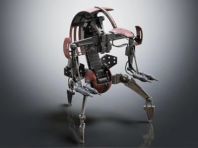 Futuristic Mechanical Character With Multi Legged Biomechanical Structure And Red Black Components 3d model
