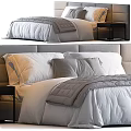 Modern Double Bed Setup With White Sheets Gray Quilt And Multiple Pillows 3d model
