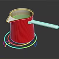 Red Stainless Steel Pot With Transparent Lid On Metal Rack For Kitchen Use