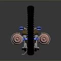 Futuristic Blue Motorcycle With Circular Wheel And Pink Thrusters Design