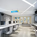 School Electronic Reading Area Interior With Computers Large Screen Tables And White Chairs