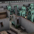 Industrial Construction Components In Factory Workshop With Machinery And Stacked Crates