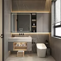 Modern Light Luxury Bathroom With Smart LED Mirror Vanity Built In Storage And Warm Ambient Lighting