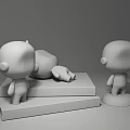 White Green Cartoon Figures in Standing and Lying Positions on Yellow Platform