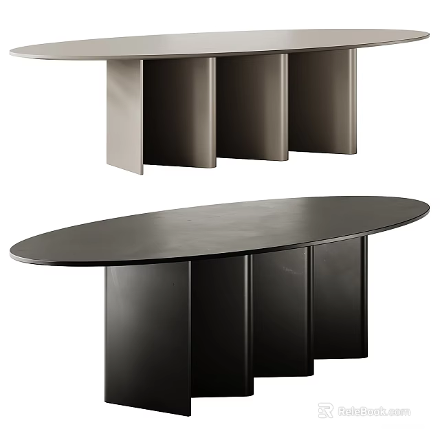 Modern Minimalist Dining Table With Round And Oval Shapes And Geometric Support Legs 3d model 