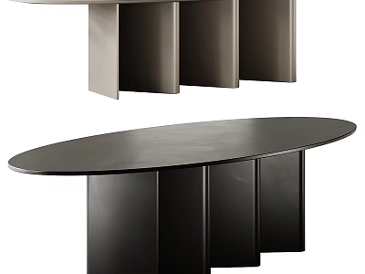 Modern Minimalist Dining Table With Round And Oval Shapes And Geometric Support Legs 3d model