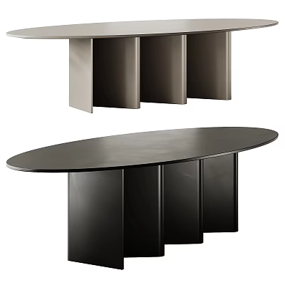 Modern Minimalist Dining Table With Round And Oval Shapes And Geometric Support Legs 3d model