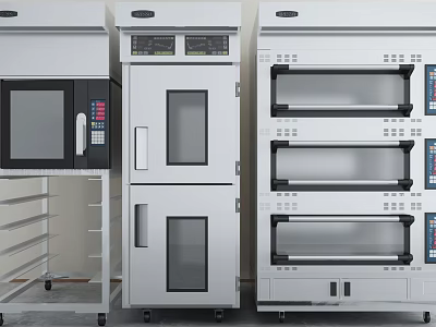 Professional Commercial Kitchen Appliances With Microwave Oven Stacked Units And Glass Doors 3d model