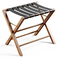 Wooden Stool With X shaped Legs And Black Strap Seat Featuring Metal Rivets