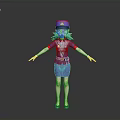 Anime Style Cartoon Character With Green Hair Blue Uniform Hat And Badge