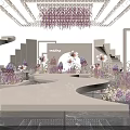 Luxurious Banquet Hall With Crystal Chandeliers Floral Arrangements Stage Stairs And Mirrored Floor