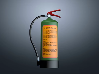 Green Fire Extinguisher With Red Handle And Black Hose For Emergency Use 3d model