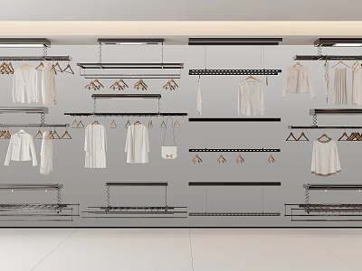 Clothes Hangers For Retail Store Display With Metal Racks And White Hanging Garments 3d model