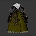 Vintage Historical Dress With Floral Pattern Dark Bodice And Yellow Full Skirt Lace Trim Hem