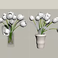 Decorative Ornament Set With Pink Tulips In Clear Glass And White Ceramic Vases