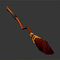 Red Orange Magic Broom Weapon With Curved Handle And Yellow Accents