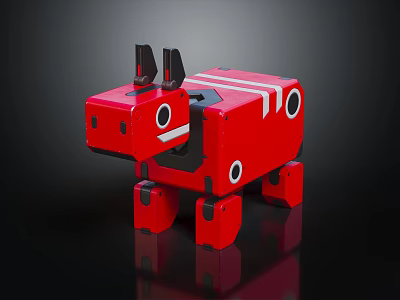 Red Rhino Shaped Smart Robot With Playful Design And Structural Details 3d model