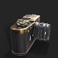 Vintage Digital Camera With Classic Metal Body Wireframe Lens Design And Control Dials