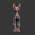 Pink Hairless Sphynx Cat with Large Ears Green Eyes and Pink Paws on Dark Background