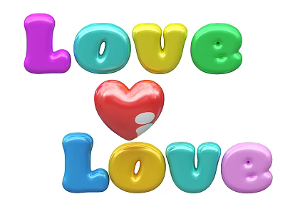 Vibrant Colorful Balloons Forming LOVE Letters and Heart Shape for Festive Decor 3d model