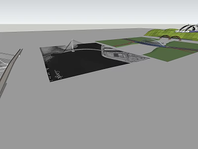 Modern Bridge Architectural Design With Structural Details Green Landscape And Waterfront View 3d model