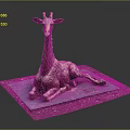 Lying Giraffe Sculpture on Blue Mat with Brown Base in Dark Background