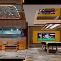 Modern KTV Lounge Interior Design With Sofa Seating Billiard Table TV Screen And Ceiling Decor