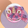 Colorful Unicorn Cake Decorated With Pink Purple Roses Unicorn Ears Golden Horn And Eyelashes