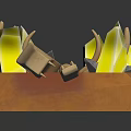 Rocky Terrain Model Displaying Orange Peaks Yellow Layers Black Stones And Wooden Boat