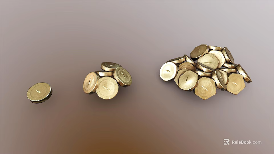 Elegant Gold Coin Jewelry Pieces With Stacked Arrangements And Different Quantities 3d model 