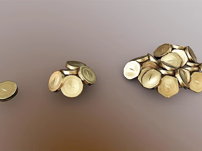 Elegant Gold Coin Jewelry Pieces With Stacked Arrangements And Different Quantities 3d model