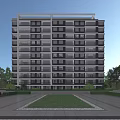 Modern High-rise Residential Building With Glass Windows Balconies Surrounded By Greenery And Landscaped Garden