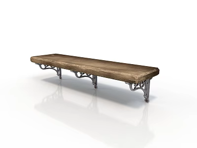 Classic Wooden Bench With Ornate Metal Legs And Smooth Seat Surface Design 3d model