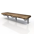 Classic Wooden Bench With Ornate Metal Legs And Smooth Seat Surface Design