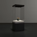 Modern Display Cabinet with Glass Front and Ceramic Jar on White Pedestal in Minimalist Design